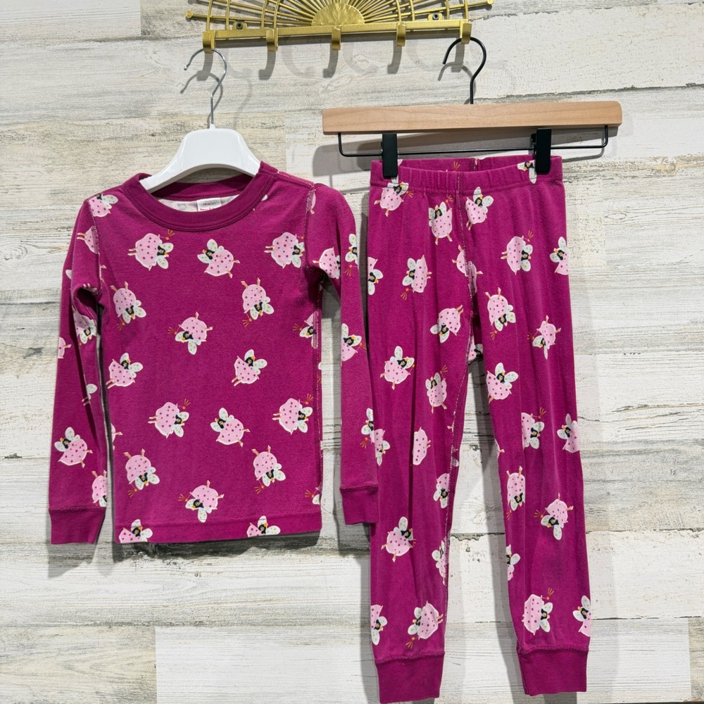 Hanna Andersson Pajama Set Girls 5 Pink Fairy Print Cotton Sleepwear *Flawed